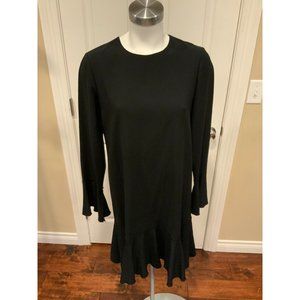 Theory Black Long Flare Sleeves Mini Shift Dress, Size 6